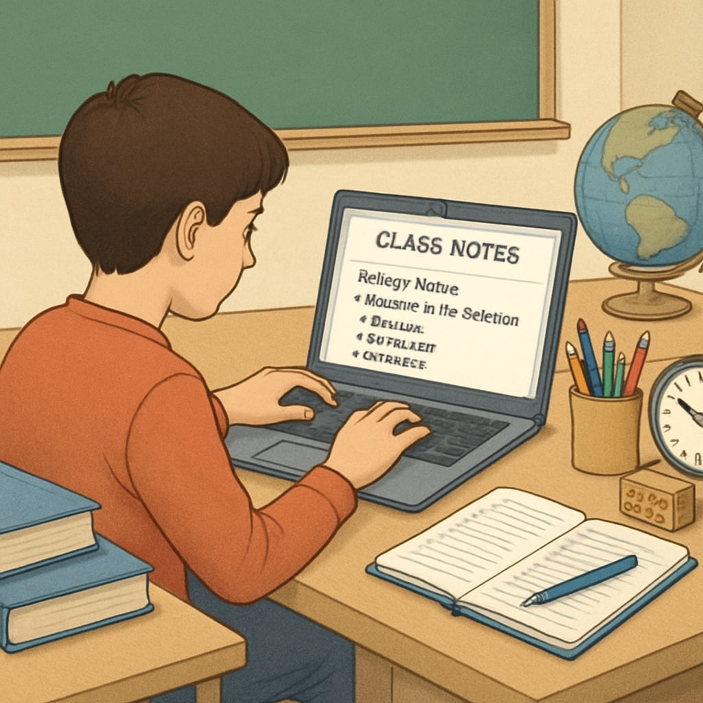 Student organizing notes digitally, addressing education pain points and tool needs for educators and students.