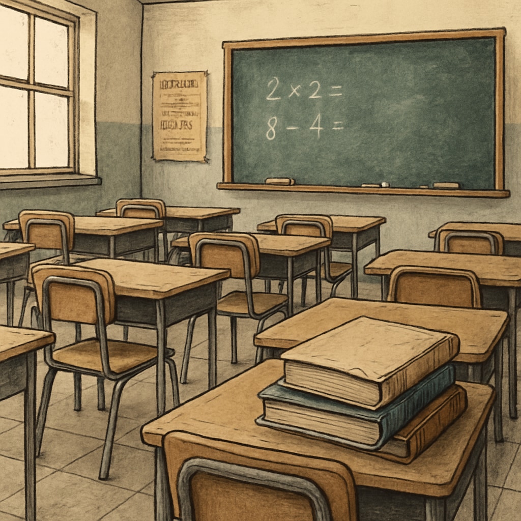 Struggling public school classroom with outdated resources, illustrating education funding issues.