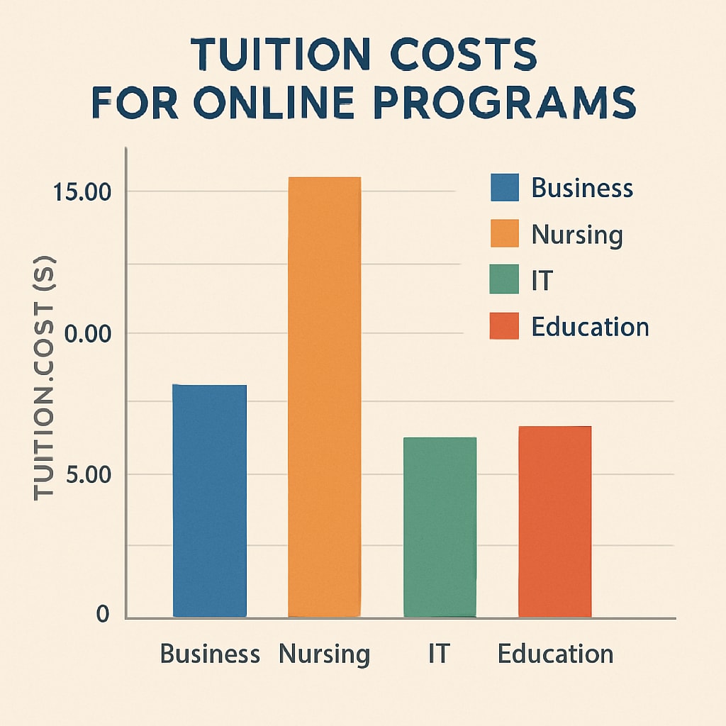 A chart comparing tuition costs for various online programs, ideal for budget-conscious learners. Tuition cost comparison for affordable online degrees.