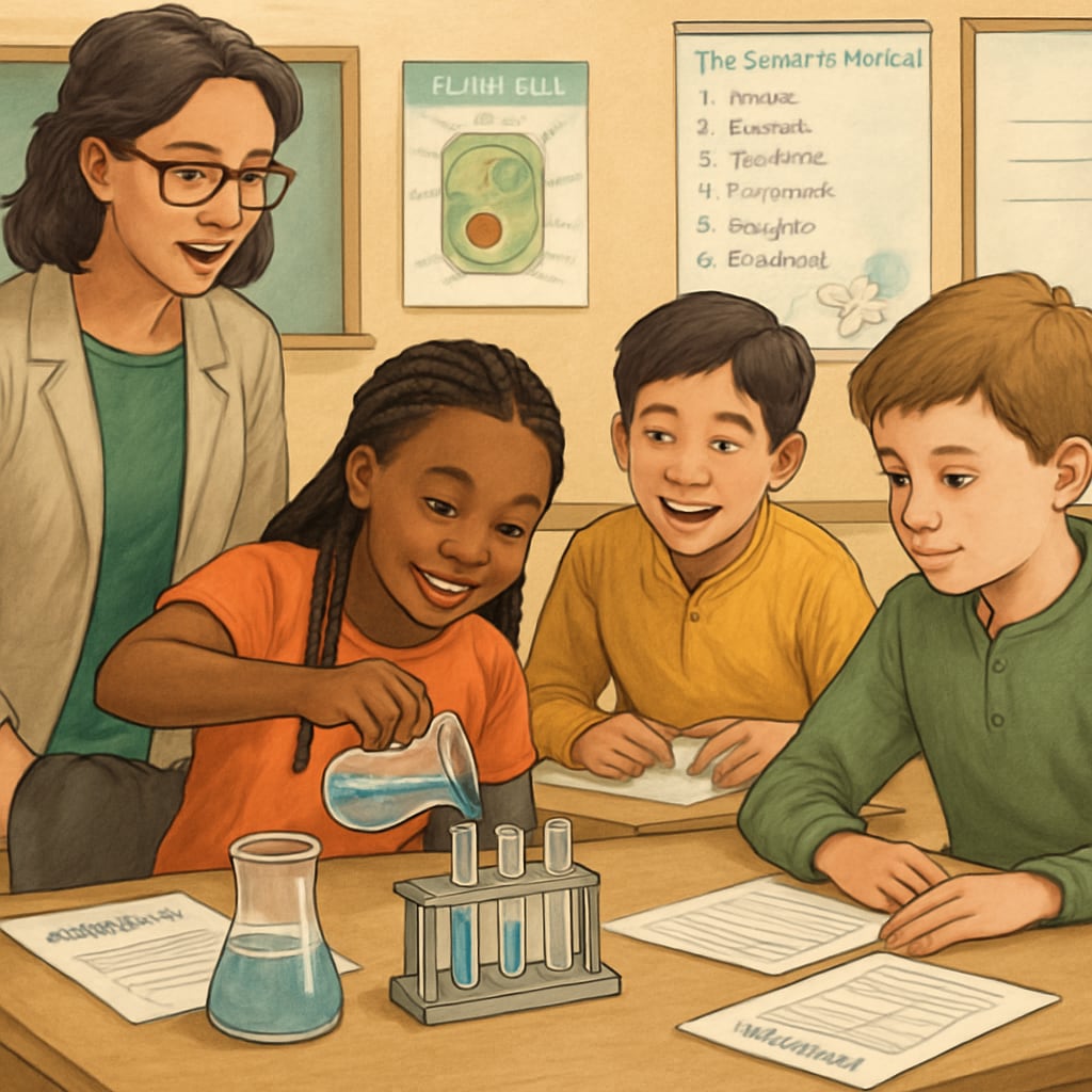 A classroom where students are actively engaging with a hands-on science experiment using OpenSciEd materials. Middle school students conducting a science experiment with OpenSciEd resources.