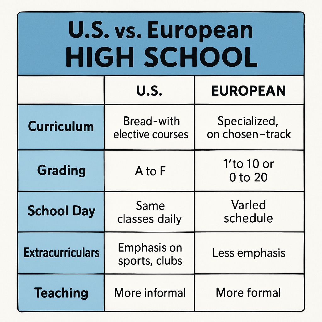 Chart comparing U.S. and European high school credit systems for academic recovery.
