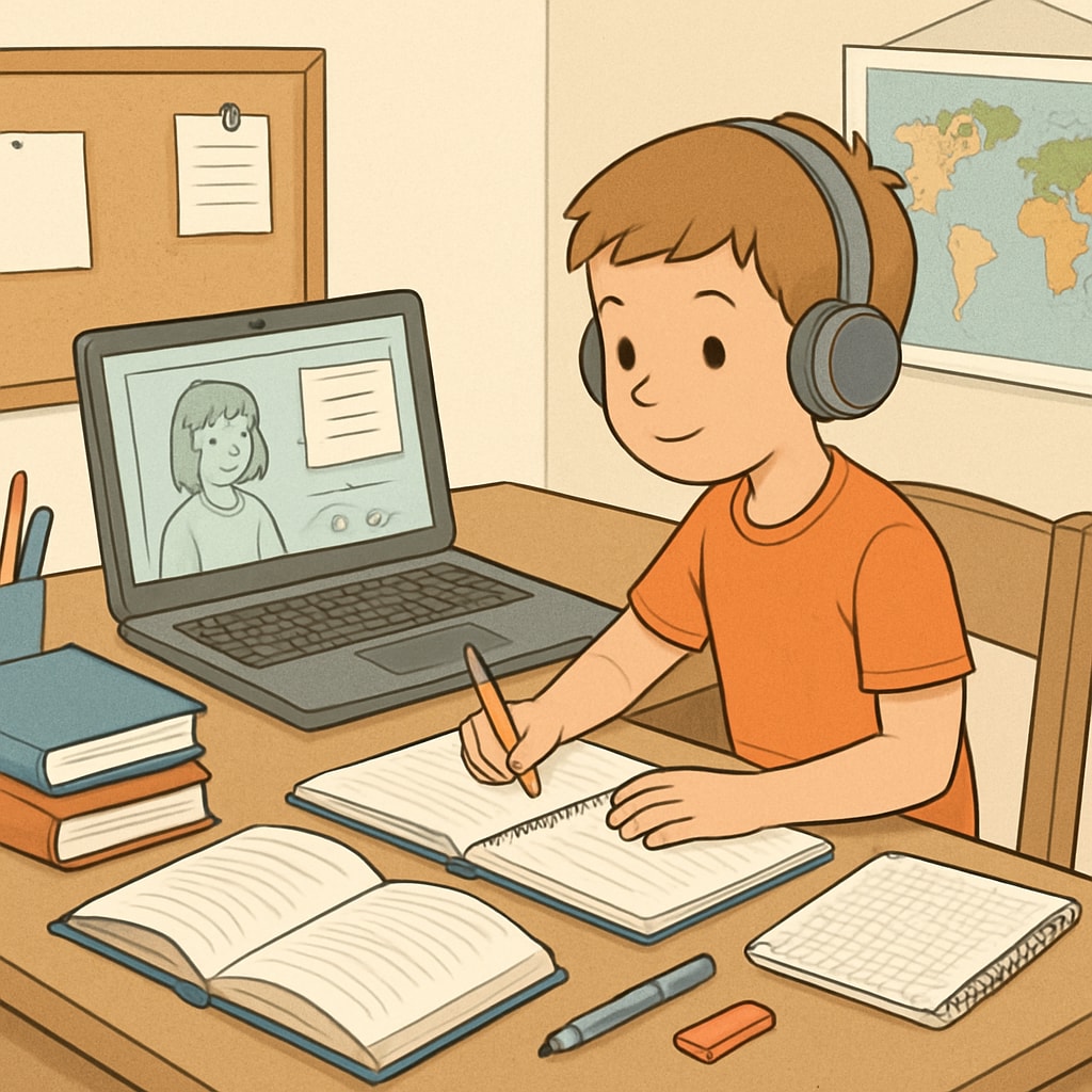 A child using a laptop for personalized learning in a public online school.