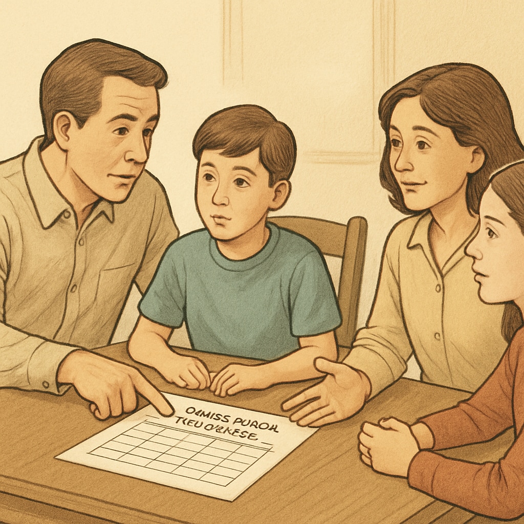 A family planning their online school schedule for better education and family balance.