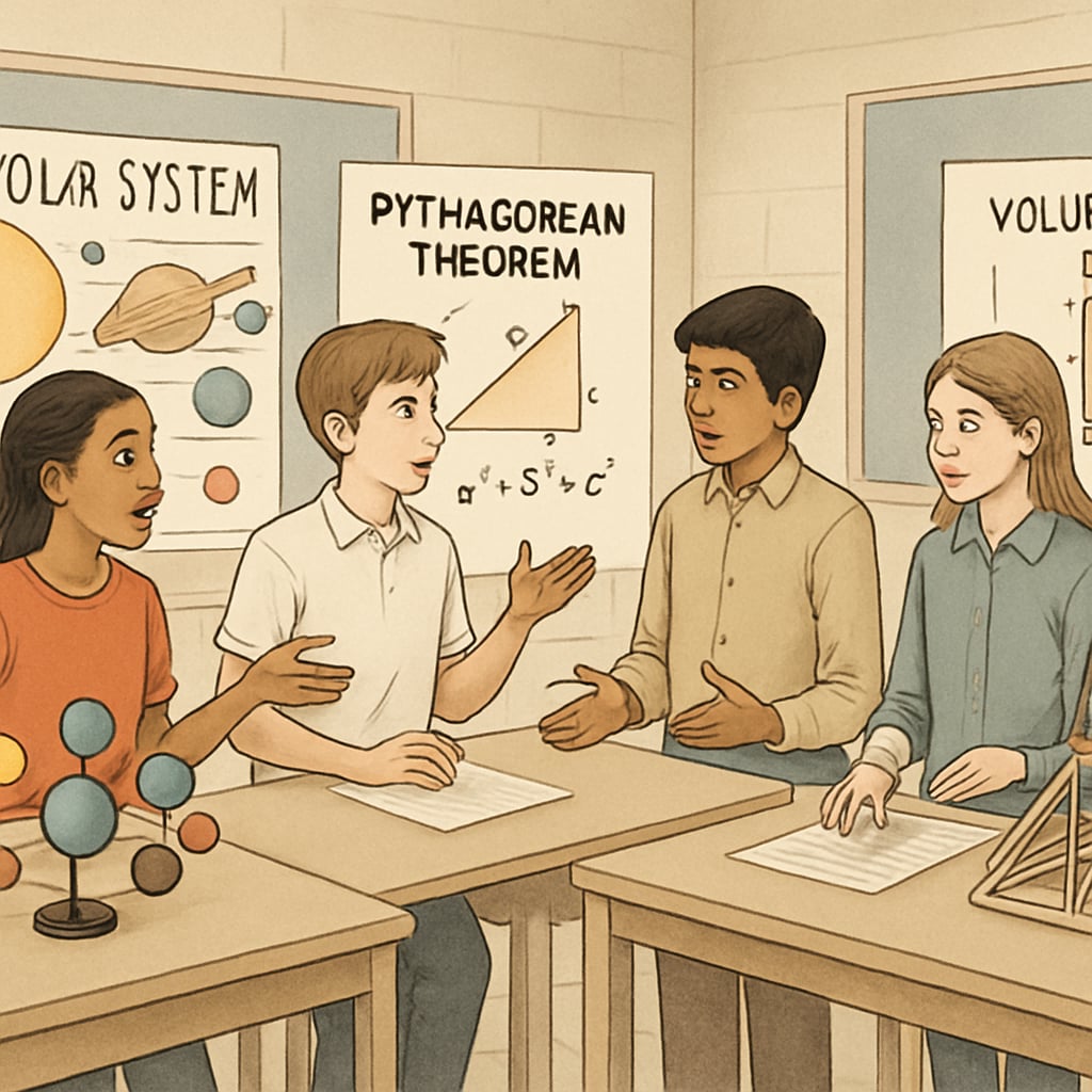 High school students participating in a science fair related to mathematics and sciences.