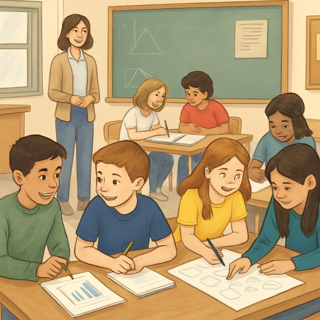 Students in a classroom setting working together on group projects, showcasing learning methods.