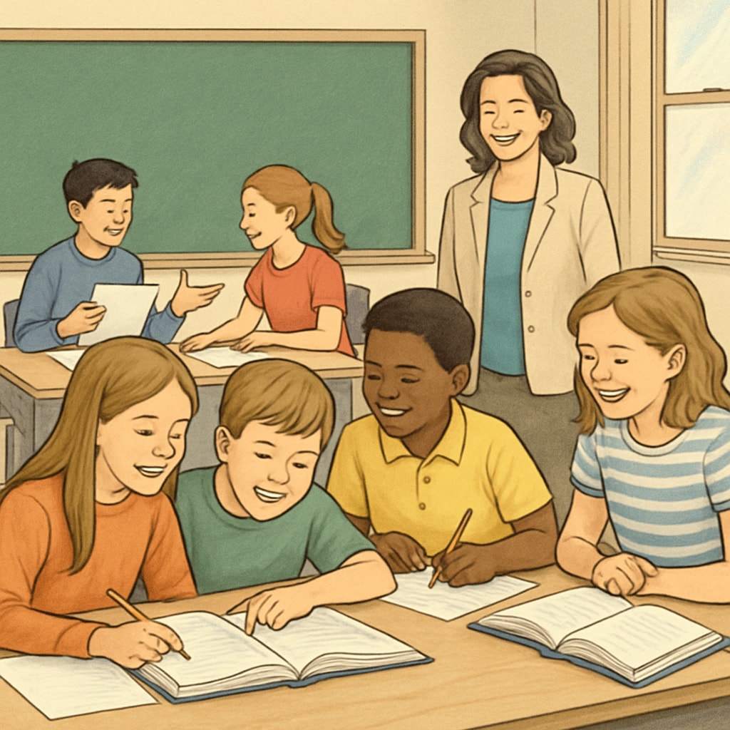 Classroom with students practicing collaborative learning methods.