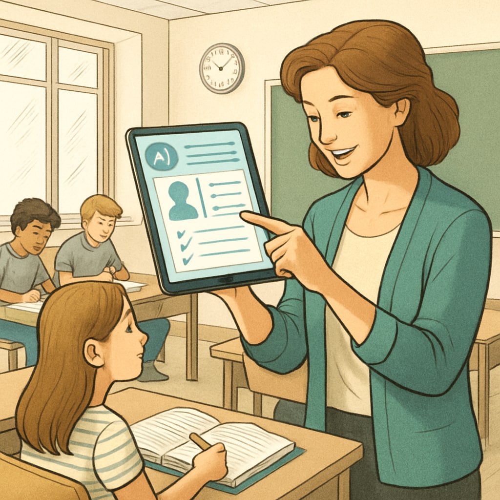 A teacher leveraging AI tools to enhance the learning experience in a classroom.