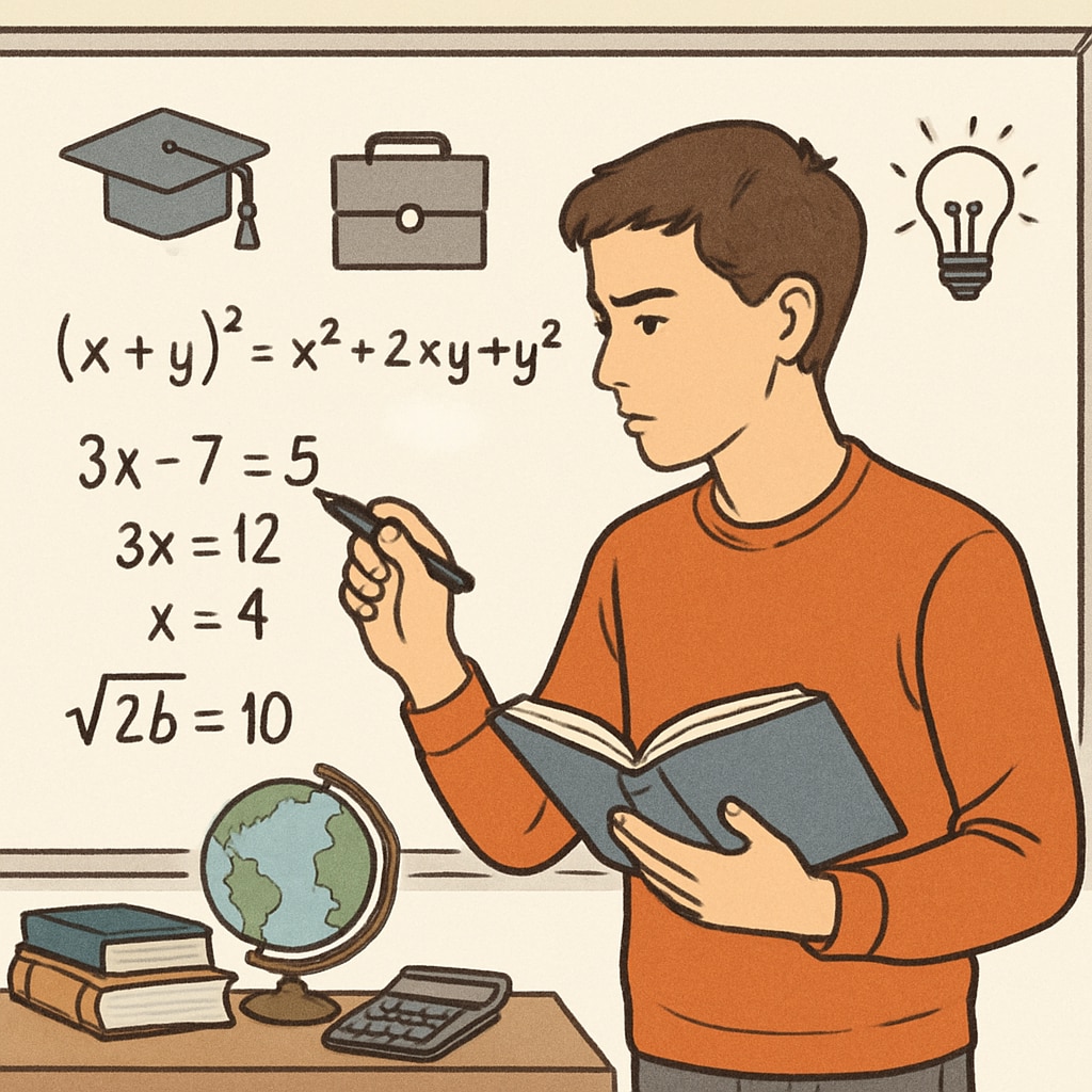 A high school student solving math problems to explore college majors in mathematics and science.
