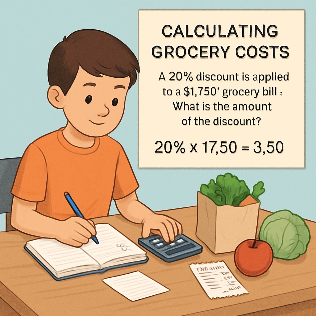 Real-world math application in daily life, such as calculating grocery costs.