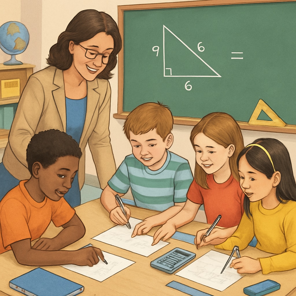 Teacher-led group activity demonstrating math’s importance in problem-solving.