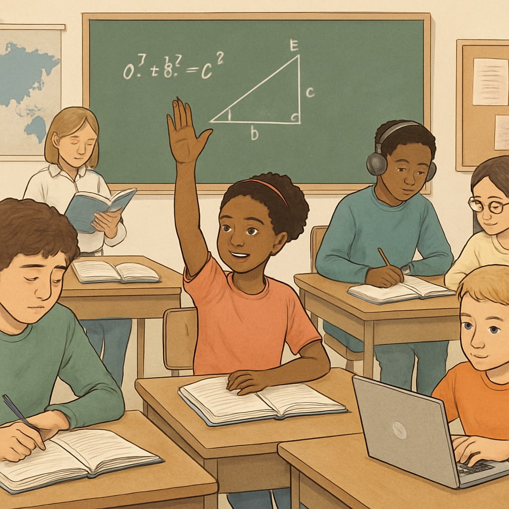 Students in a classroom utilizing various learning methods.