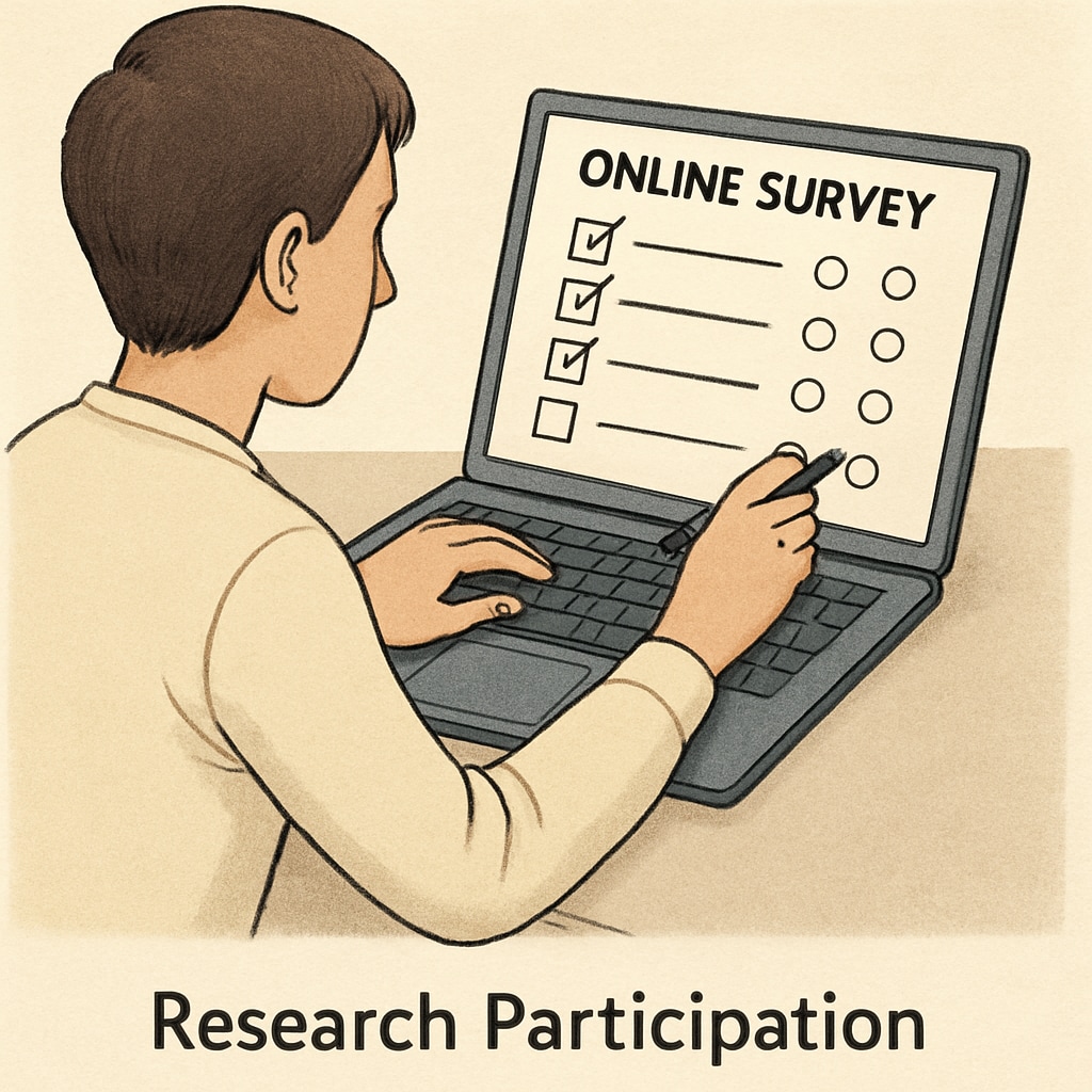 Individual filling out a survey form on a laptop for learning methods research.