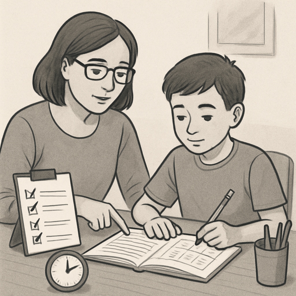 Parent and child using executive function strategies at home for ADHD and autism support.