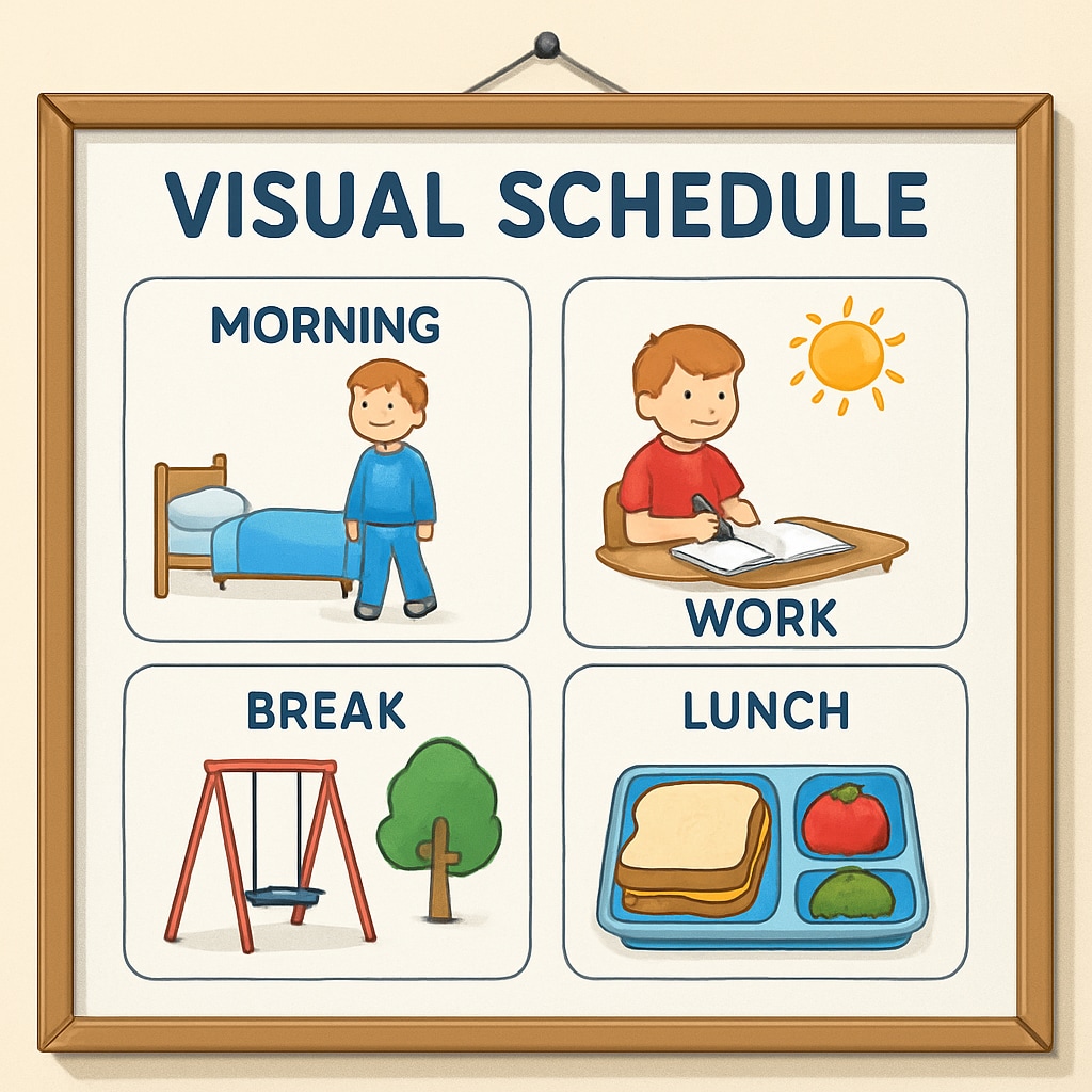 Visual schedule board for executive function support in special education.