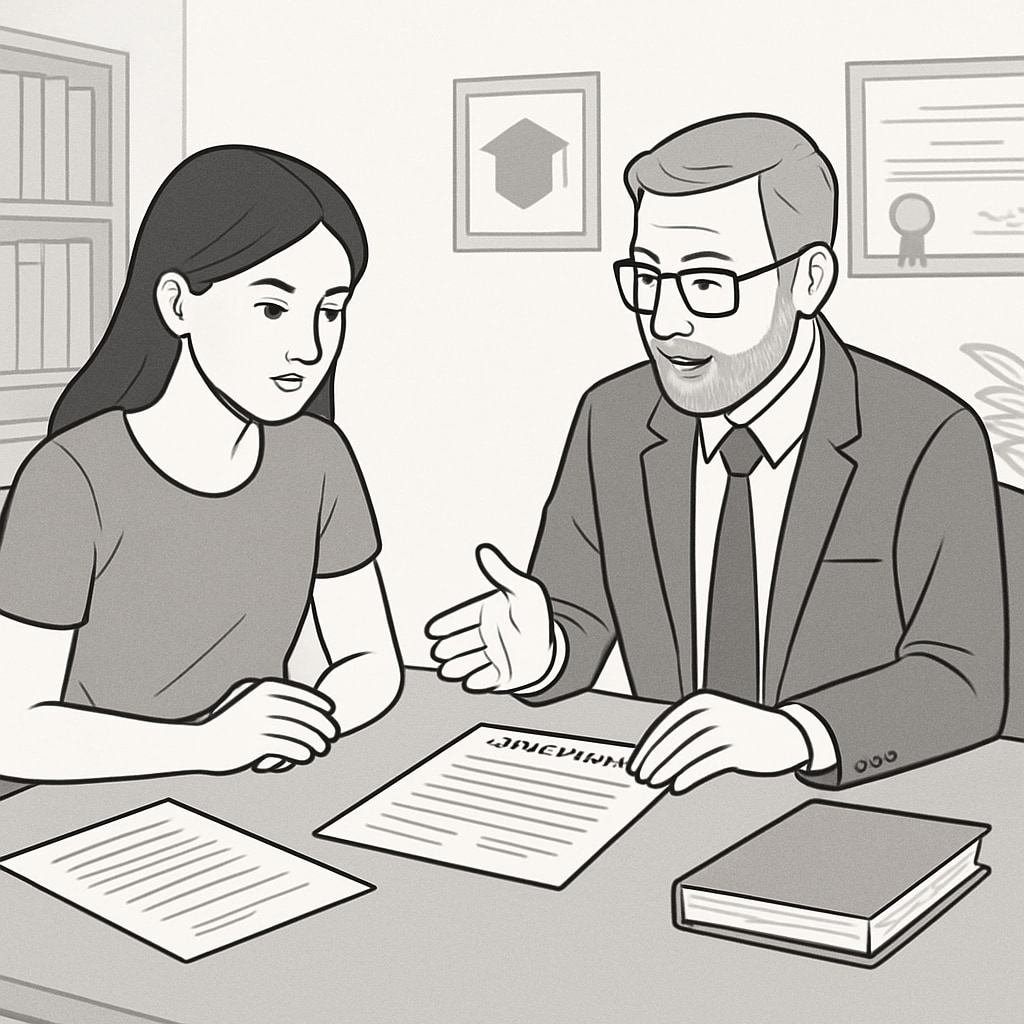 International education consultant assisting a student with applications for U.S. master’s programs.