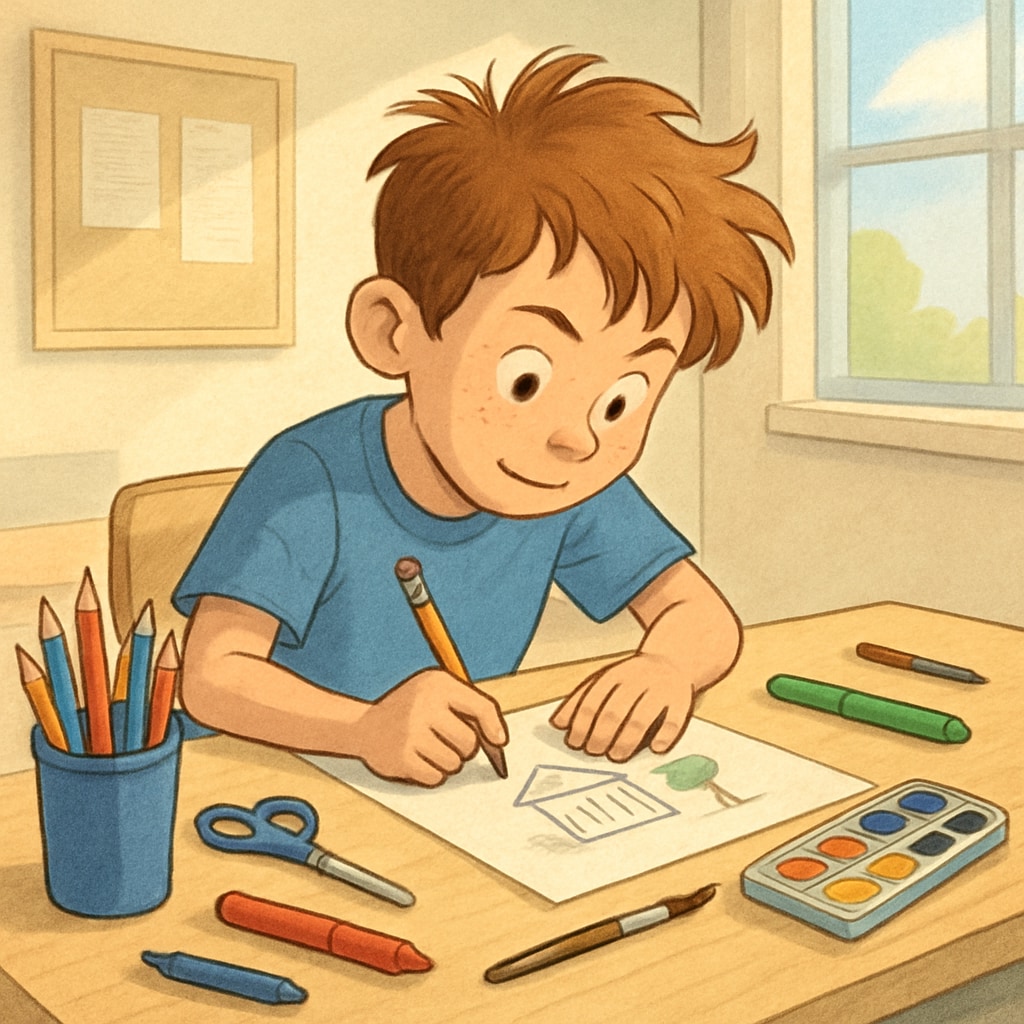 Student with ADHD participating in a creative activity, highlighting potential often overlooked by standardized tests.