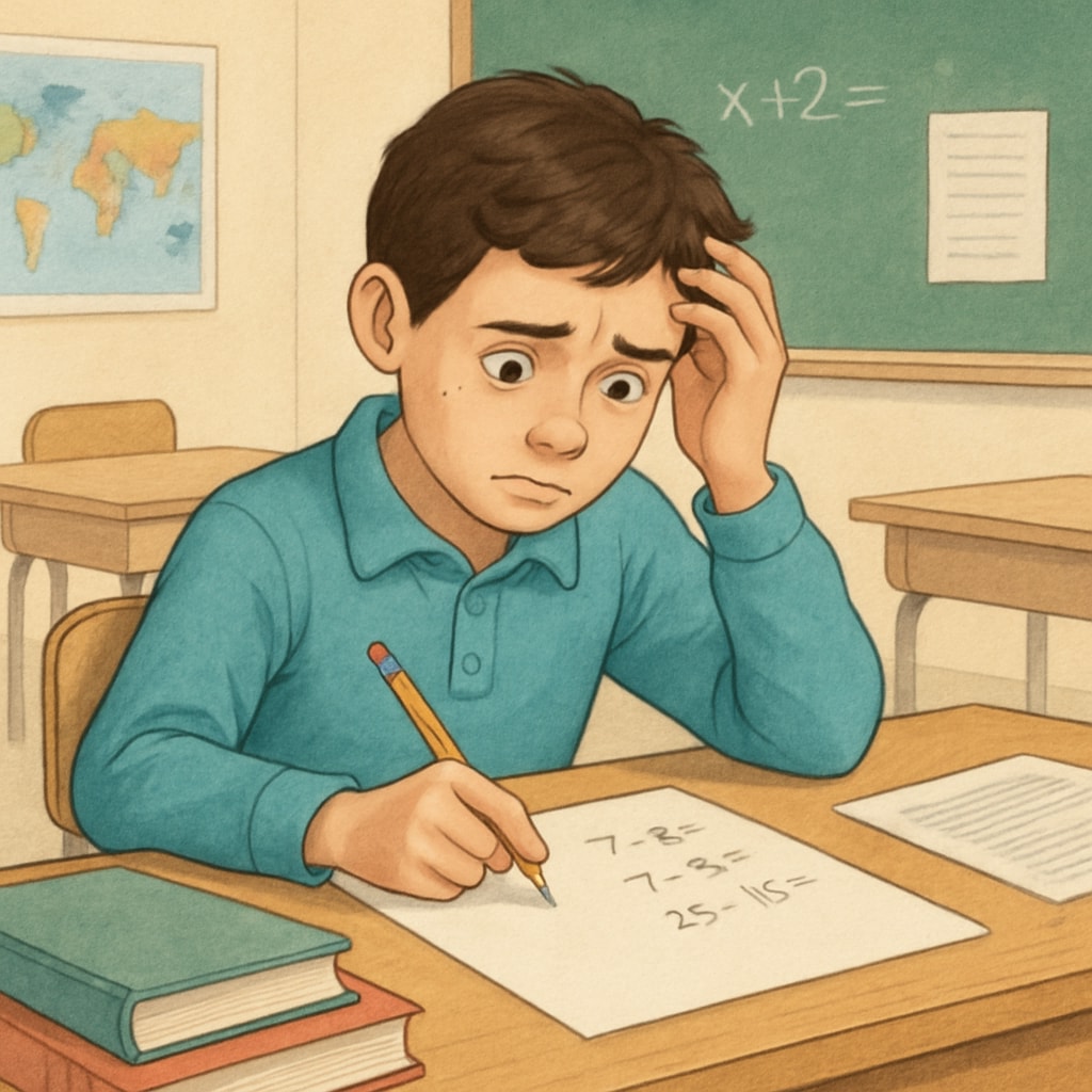 A student experiencing math anxiety while working on multiple-choice problems.