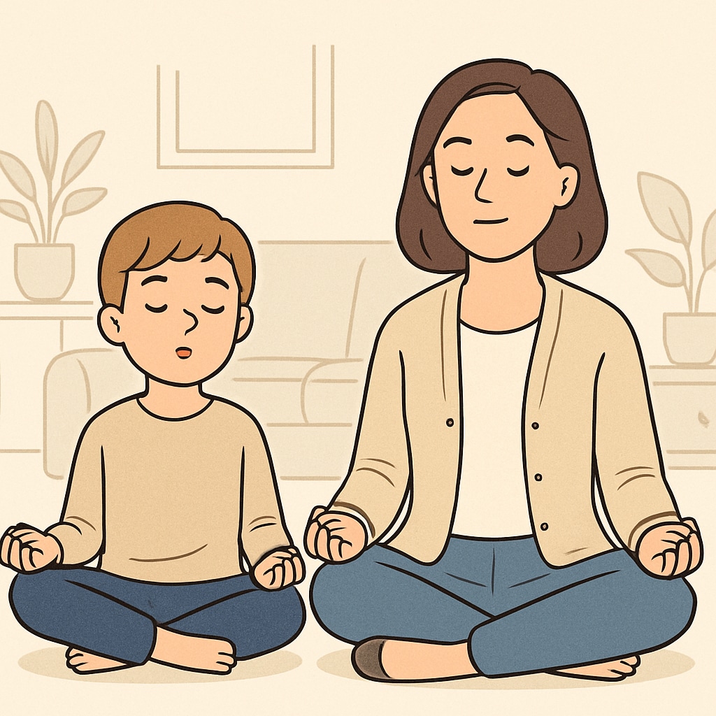 Parent guiding a child through mindfulness exercises for better emotional control.