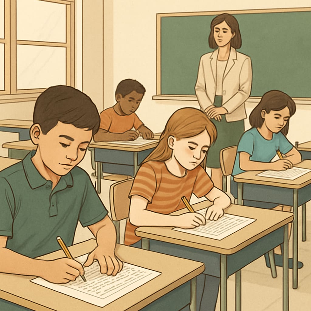 Children taking standardized tests, related to CogAT and WISC talent evaluation.