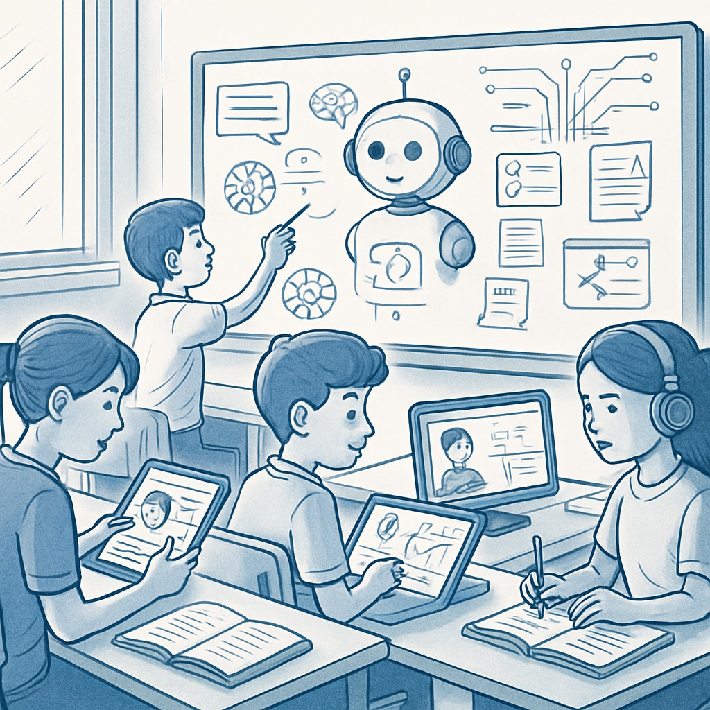 AI in education and personalized learning tools in a futuristic classroom
