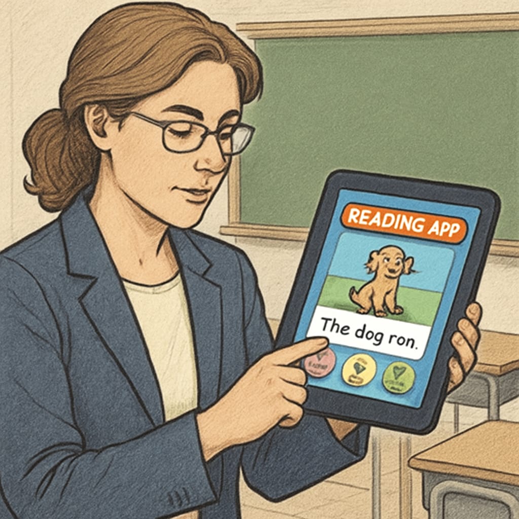 An educator testing an Android children's reading app.