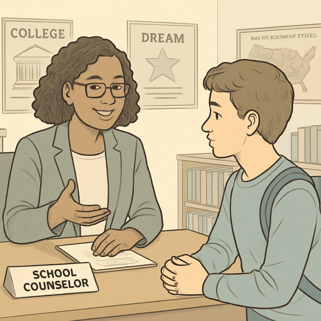 School counselor discussing with a student as part of K12 education.