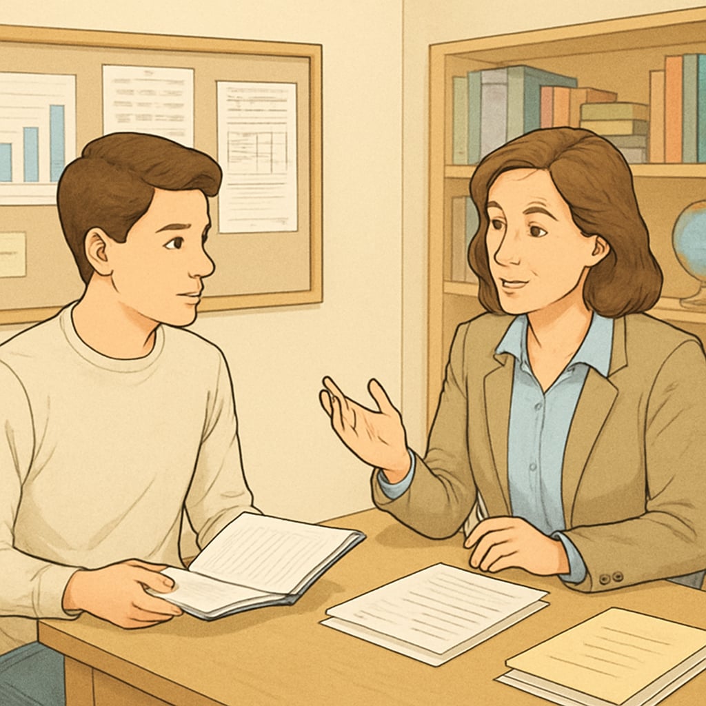 High school student and counselor discussing credit recovery options.