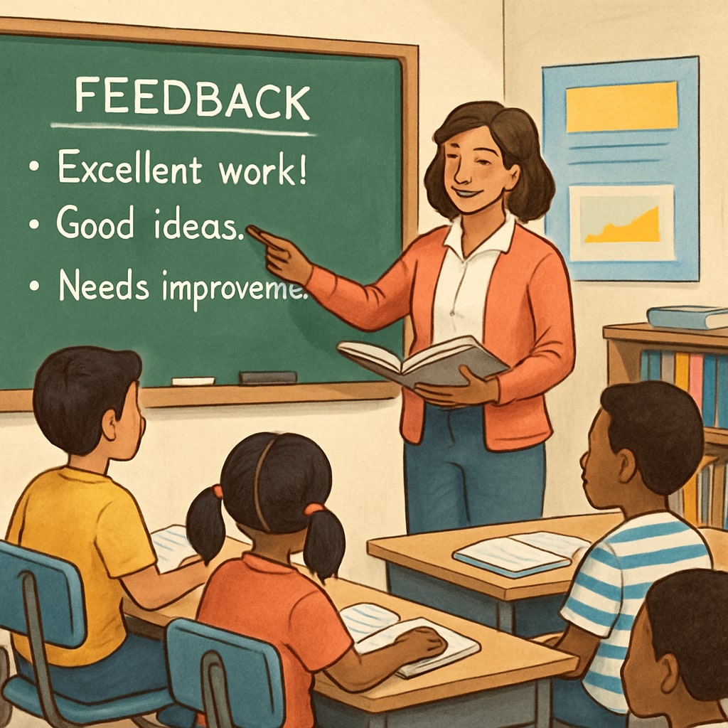 Teacher discussing learning outcomes with students as part of real-time tracking.