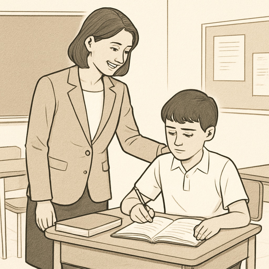 A teacher providing emotional support while maintaining high expectations in a classroom.