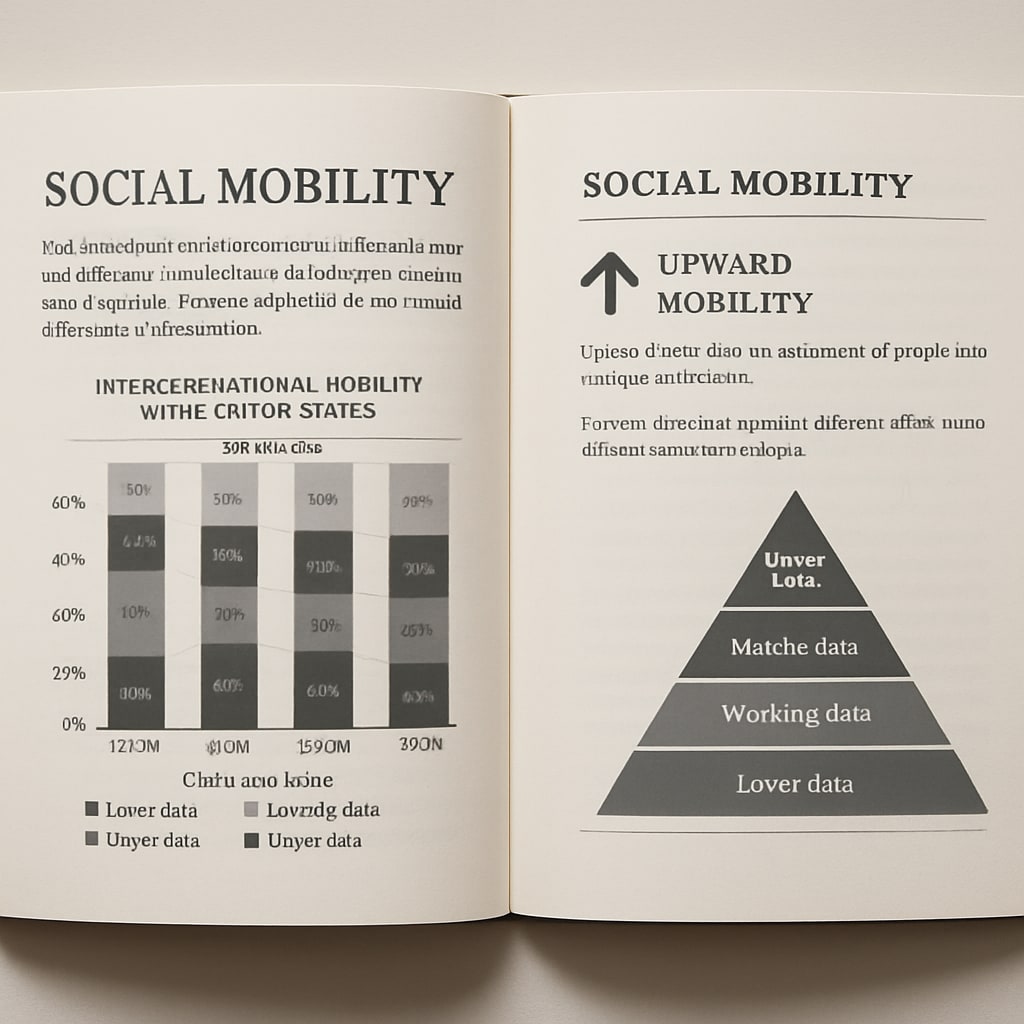 Sociology textbook showing social mobility statistics and class diagrams.
