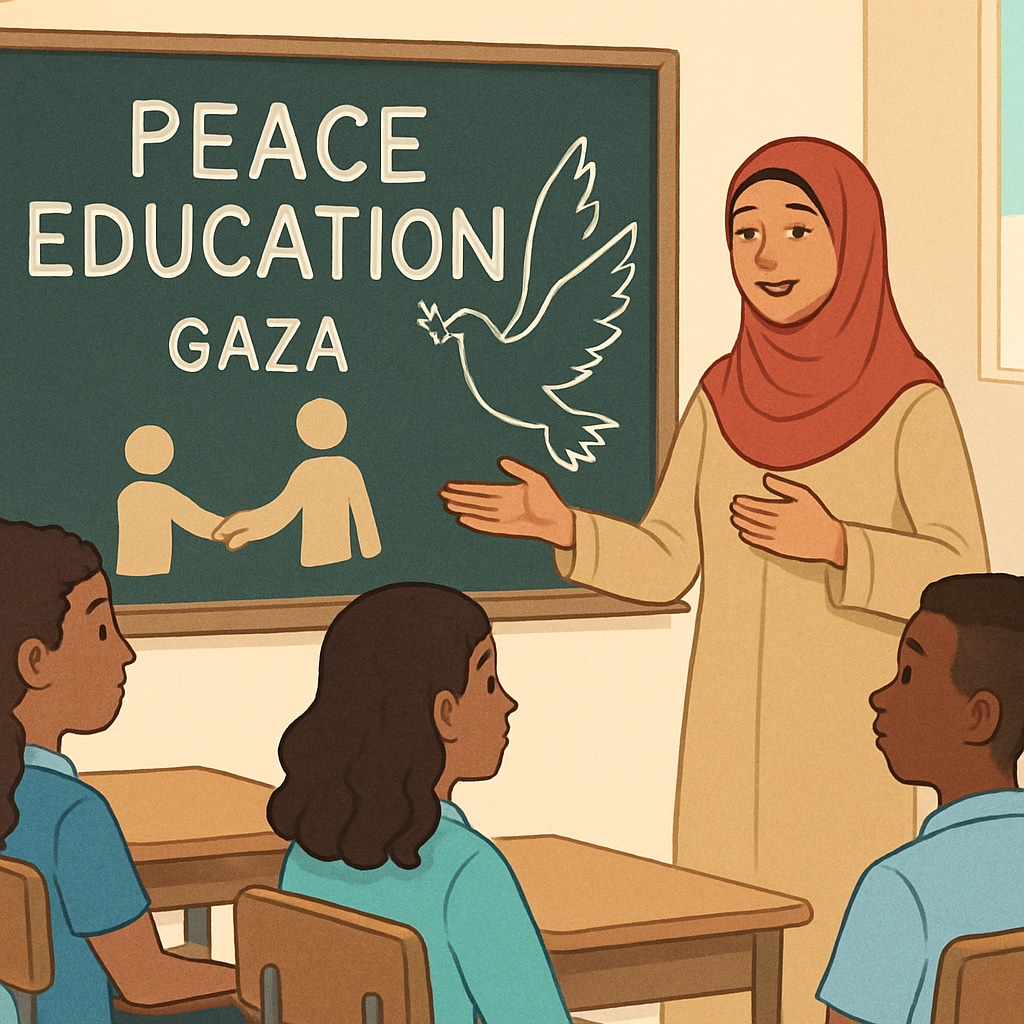 Teacher facilitating peace education as part of the curriculum in a Gaza school.