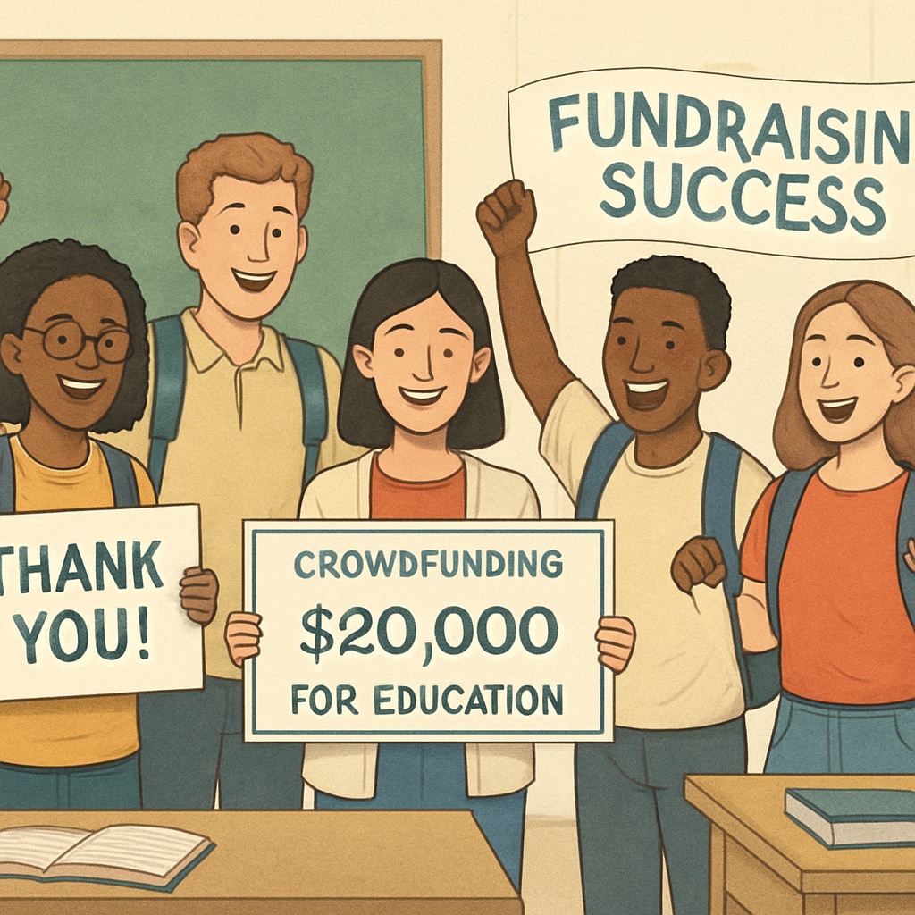 Students celebrating the success of their crowdfunding campaign for tuition support.
