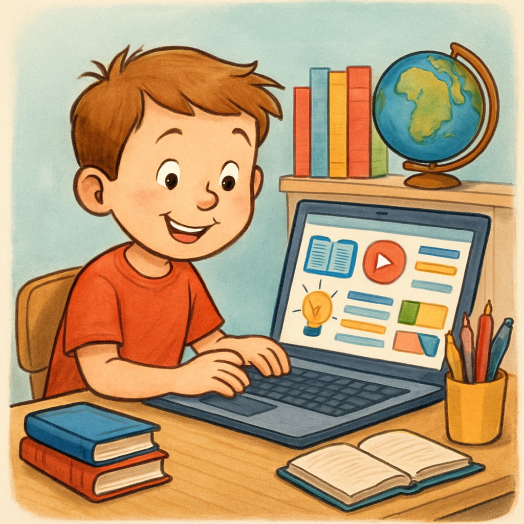 Child exploring free educational websites for summer learning