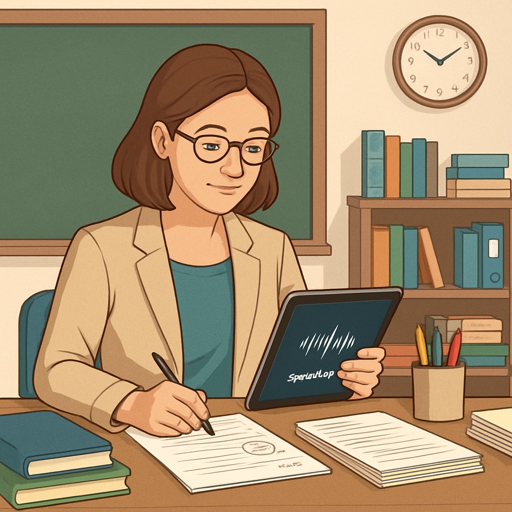 A teacher using speech-to-text to streamline their administrative tasks.
