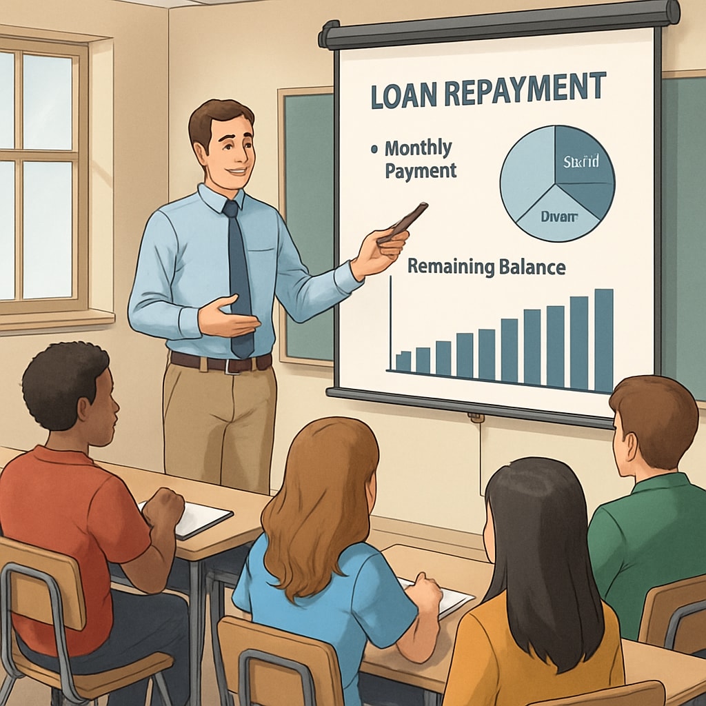 High school students learning about loan repayment and tuition costs.