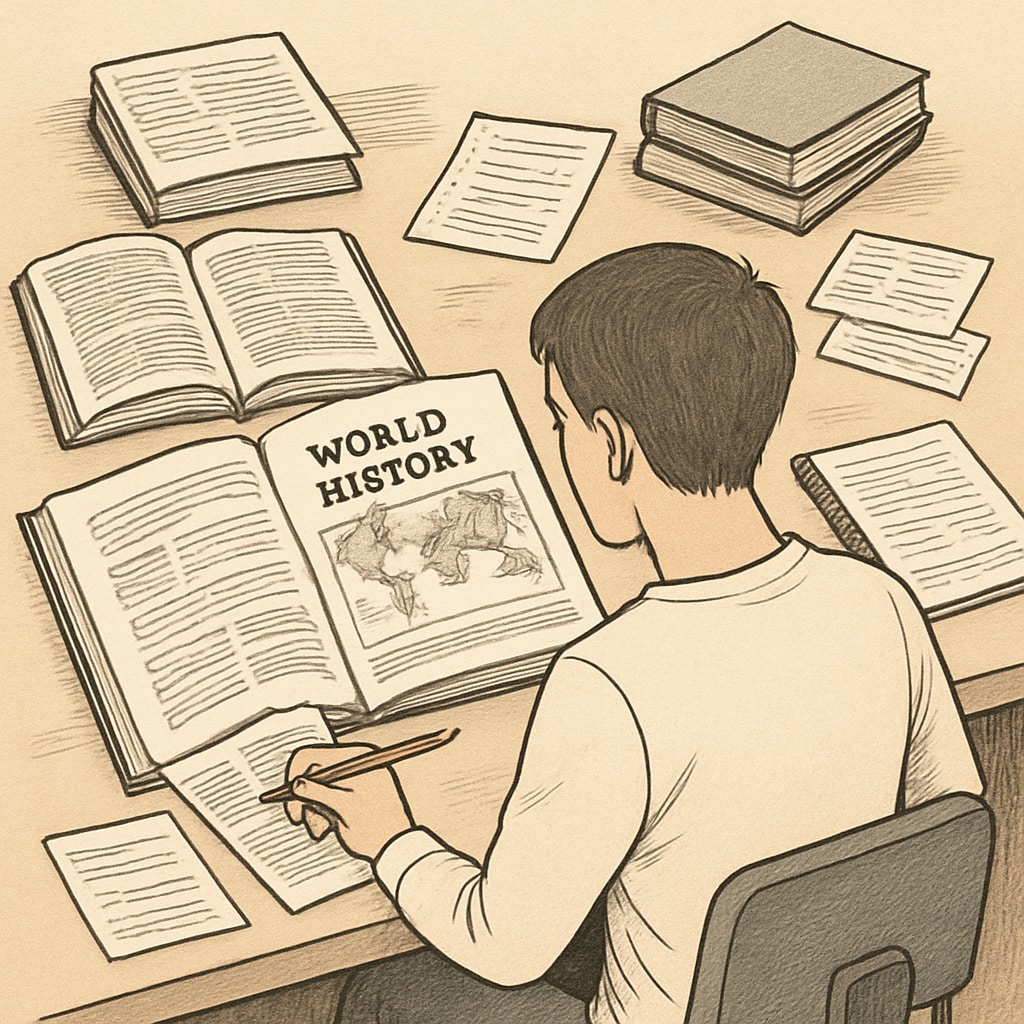 Adult studying world history as part of a self-learning journey.