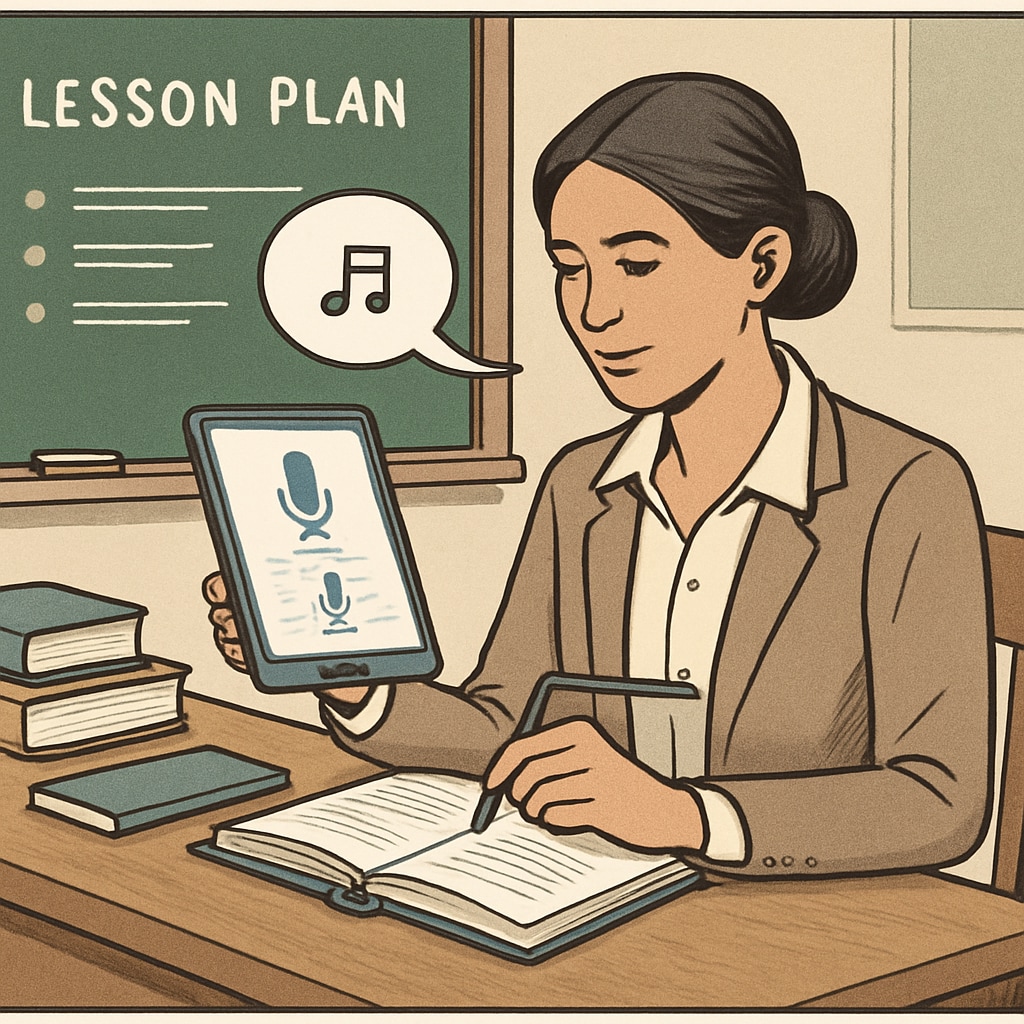 Teacher using speech recognition tool WillowVoice for lesson planning.