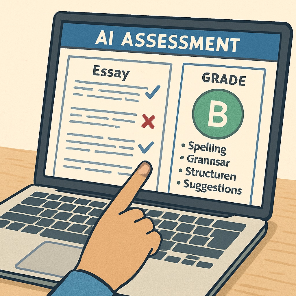 AI analyzing a student’s essay for dynamic assessment.