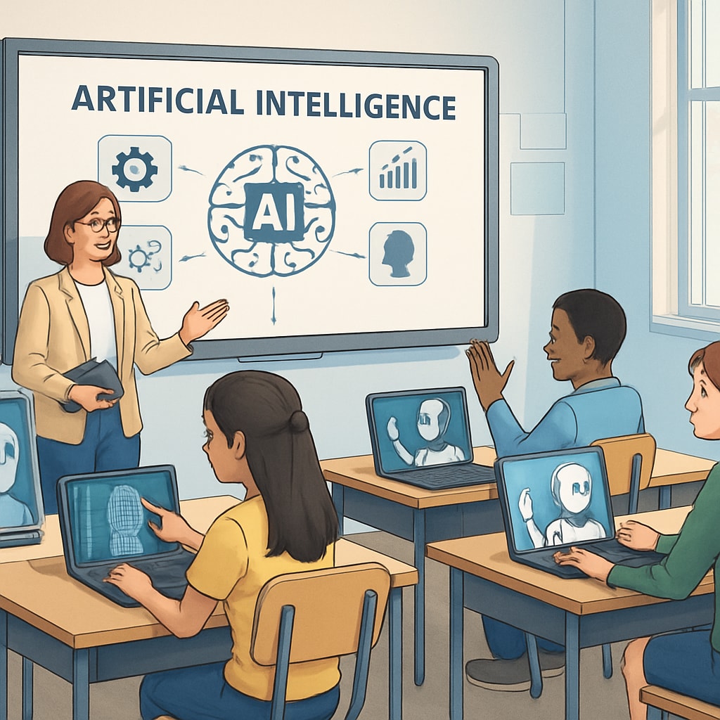Students engaging with AI tools to learn, showcasing education innovation.