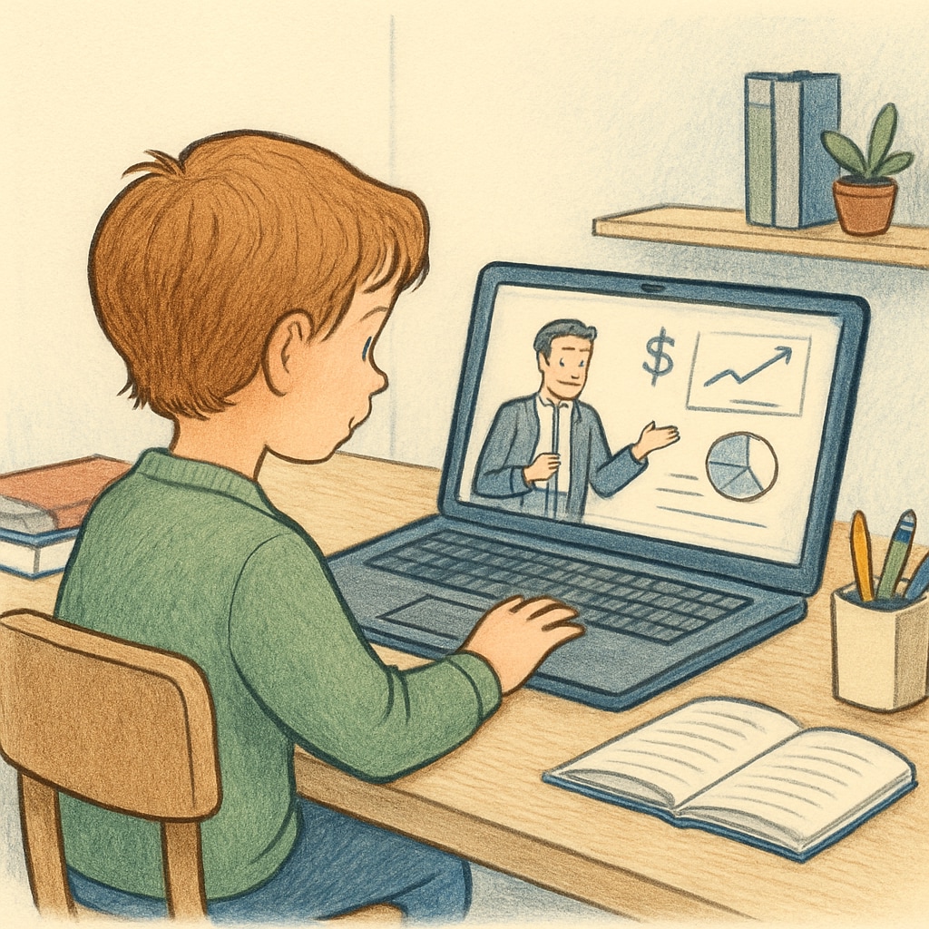 Child engaged in a virtual business education course for youth.