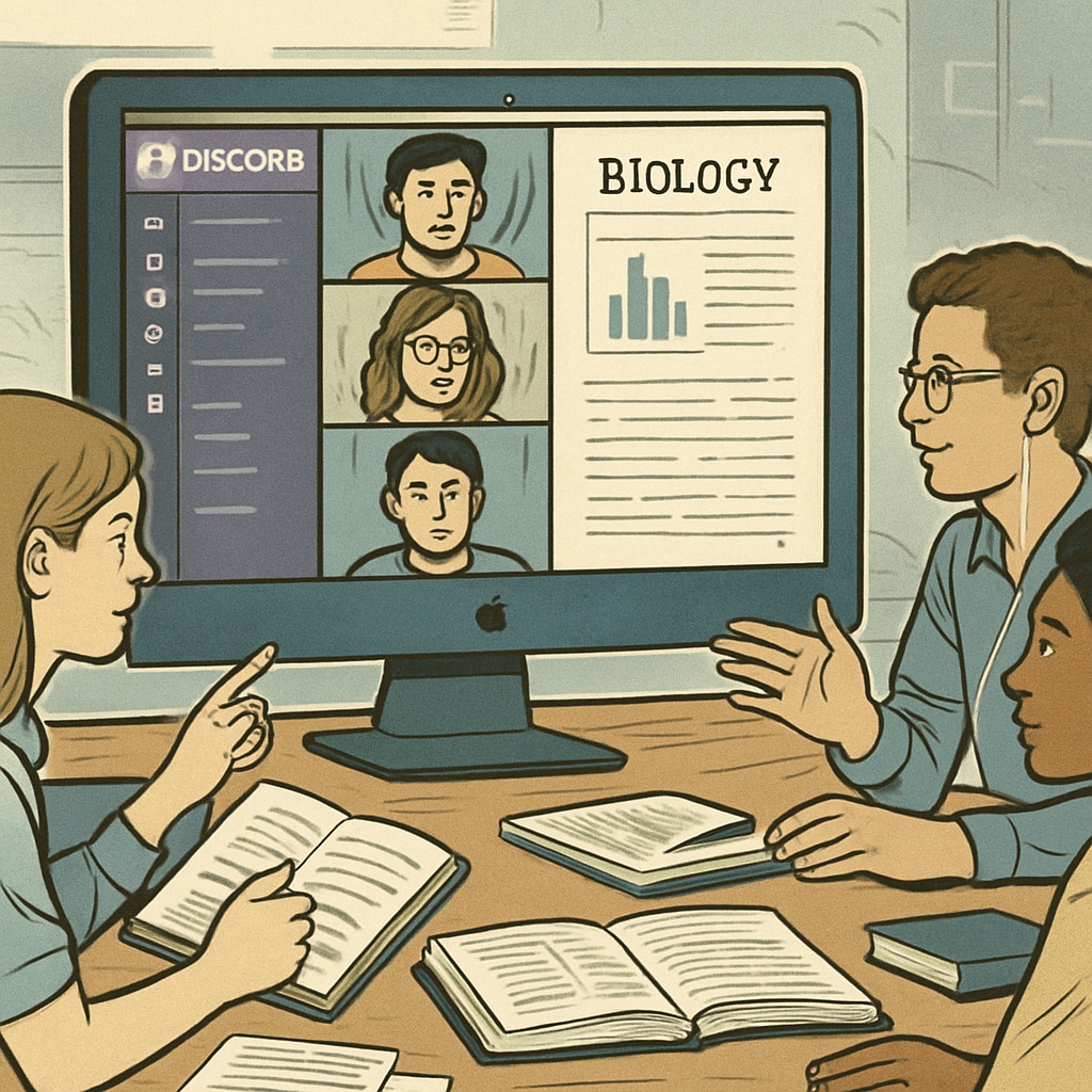 Virtual study session via Discord with students discussing academic topics