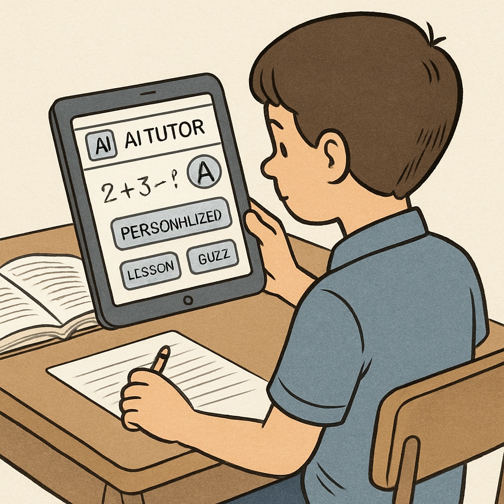 Student learning with a personalized AI-driven app on a tablet.