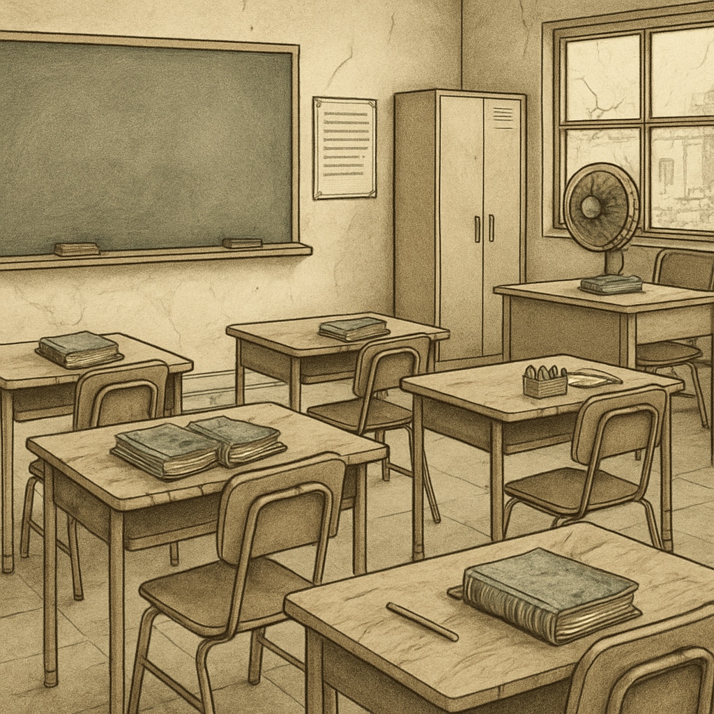 Image of an underfunded classroom with outdated resources