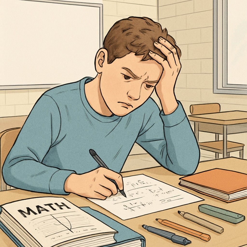Student experiencing exam anxiety during a math test.