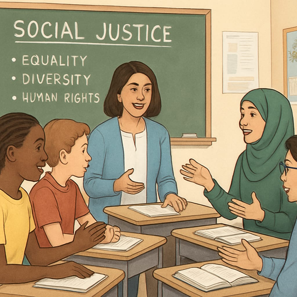 Students in a classroom discussing social justice topics as part of school awakeness efforts.
