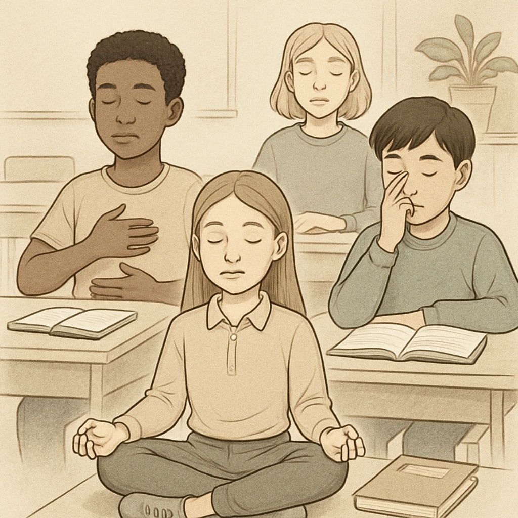 Students practicing mindfulness to reduce OAE exam anxiety.