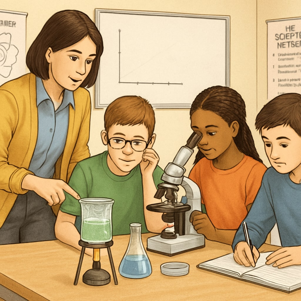 OpenSciEd science curriculum community - teacher and students in a science experiment.