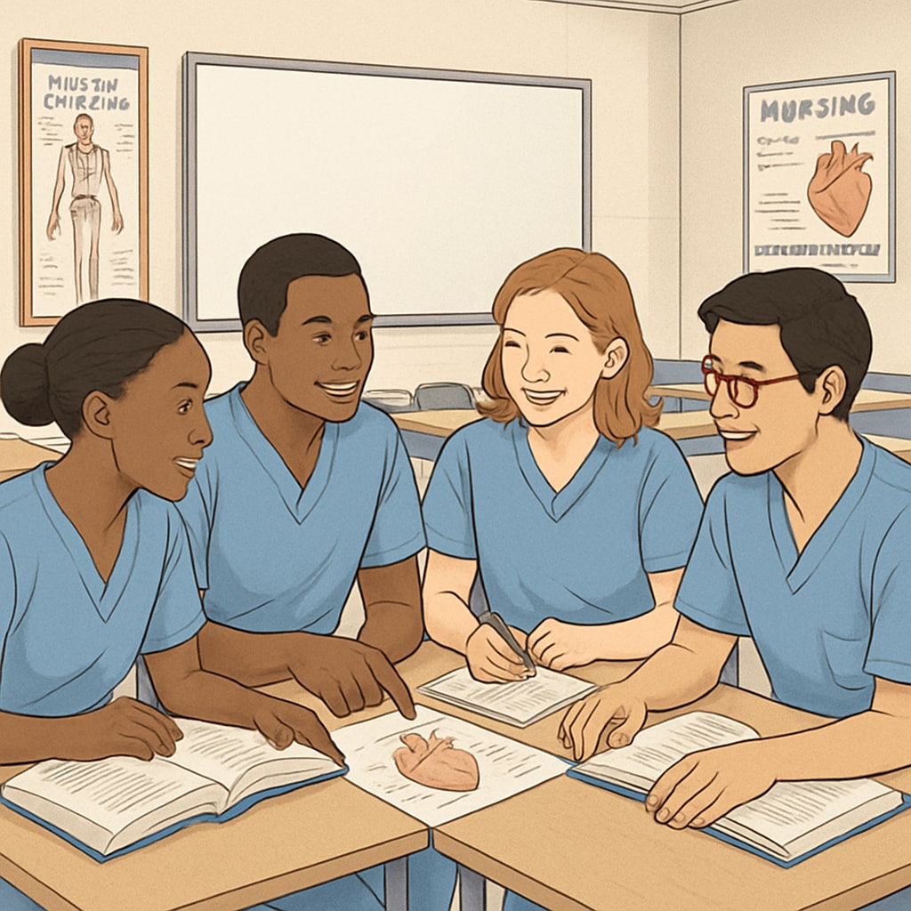 Nursing students working together in a study group.