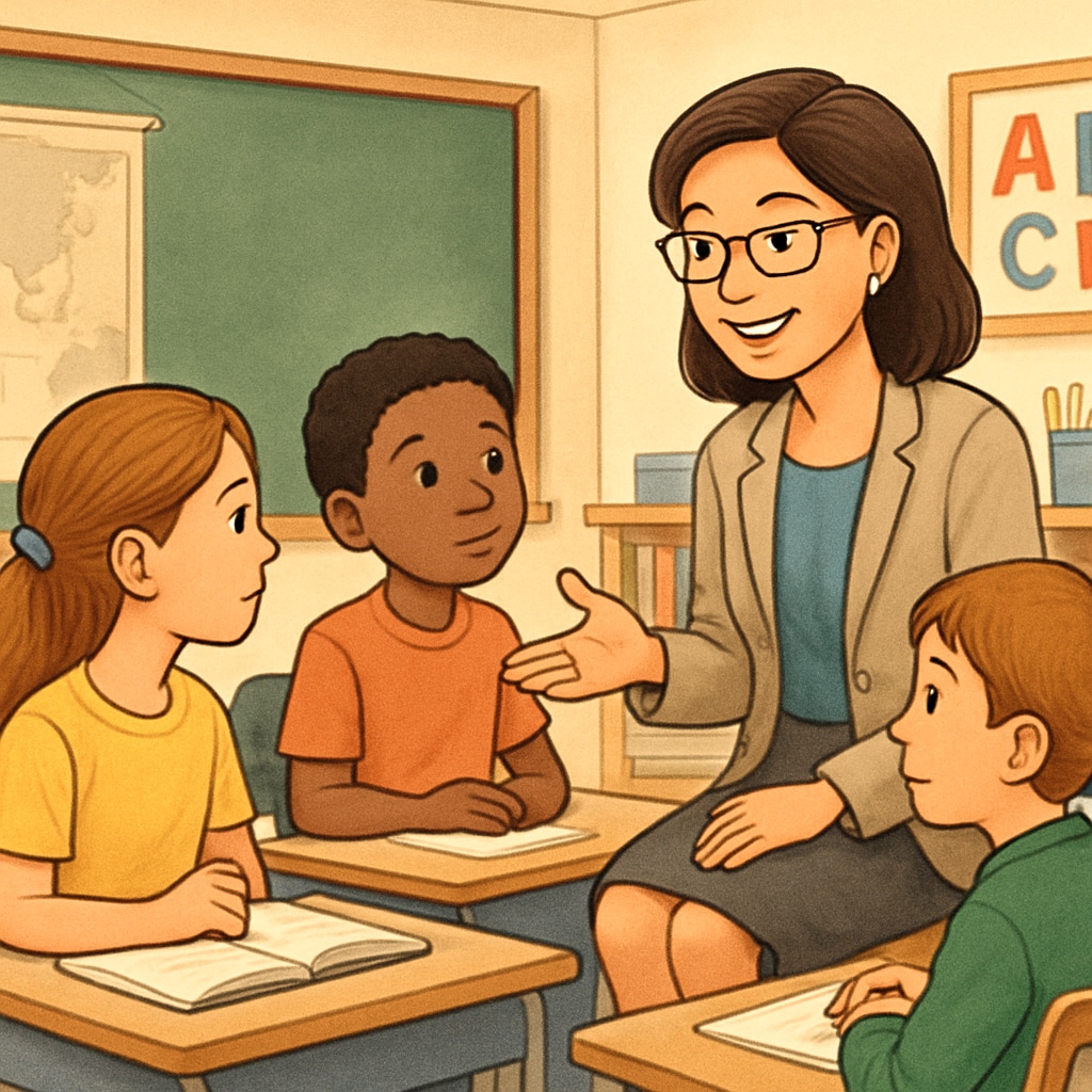 School counselor interacting with students in a classroom to represent K12 education.