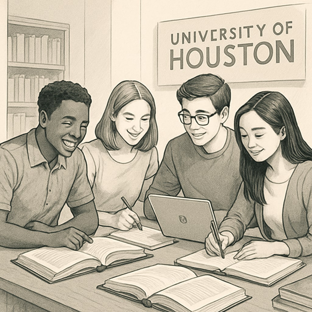 University of Houston students collaborating in a study group.